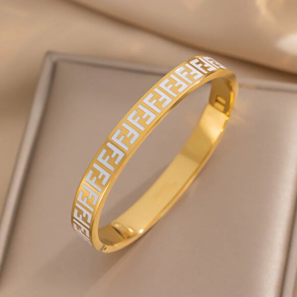 NEW! 18K PLATED Stainless LETTER BANGLE BRACELET - Picture 4 of 6